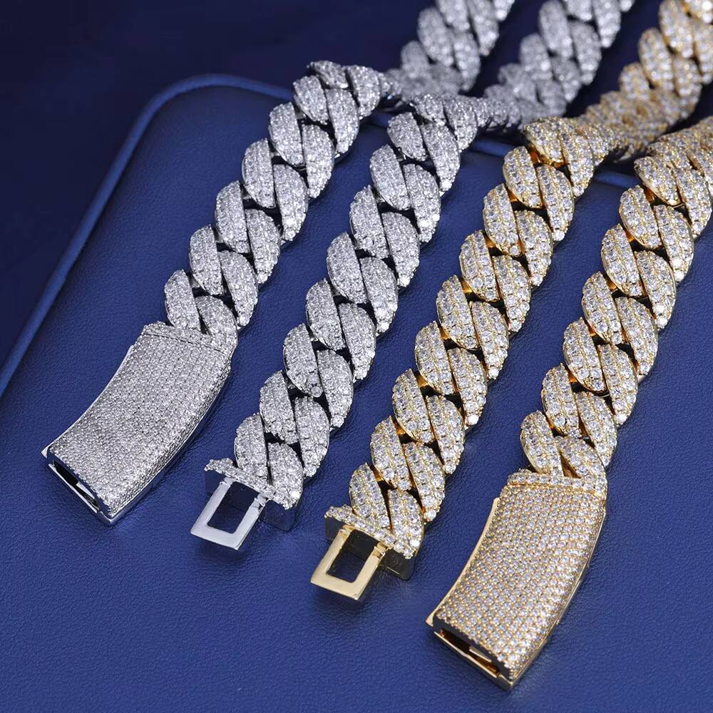 NUOYA 13MM Iced Out Chain Diamond Cuban Link Chain Bracelet Men Hip Hop Shiny Vvs Moissanite 925 Silver Cuban Necklace
