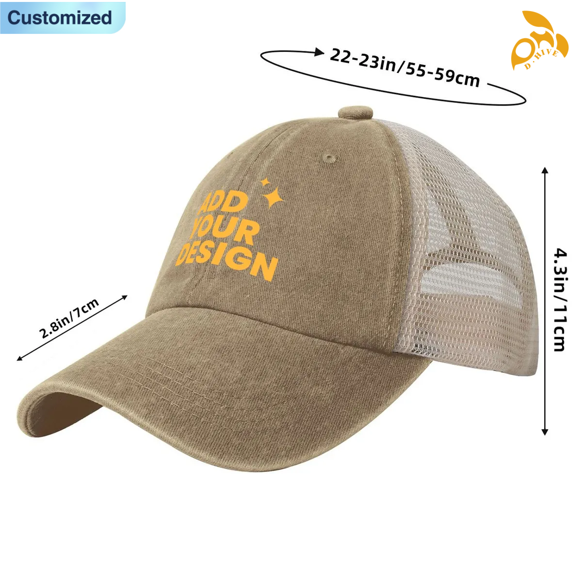 Free Shipping of Customized Vintage Washed Denim Mesh Cap Vintage Washed Texture Breathable Mesh Panel Durable Denim Sun-Protective Stylish Cap