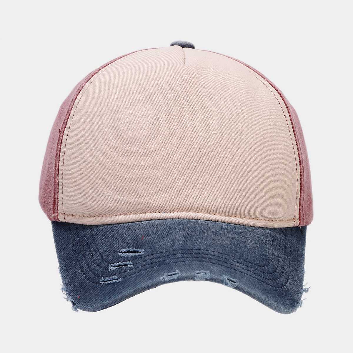 Distressed Baseball Cap for Men Golf Dad Hat Sunshade Adjustable Classic Colorblock Washed Cotton Duckbill Cap for Women H251020