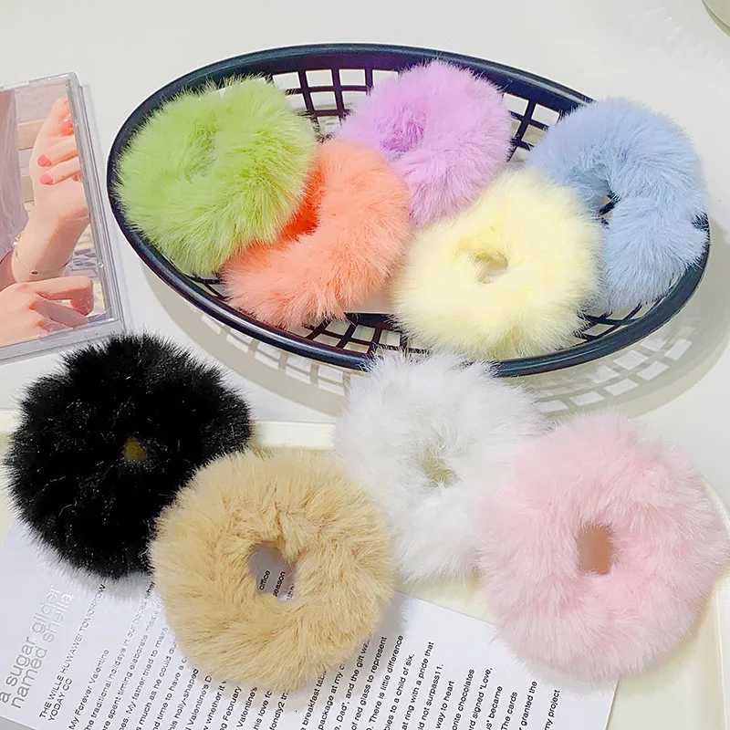 New Colorful Fluffy Hair Band For Women Girls Ponytail Holder Hair Tie Plush Scrunchie Rubber Band Fashion Hair AccessoriesW254021