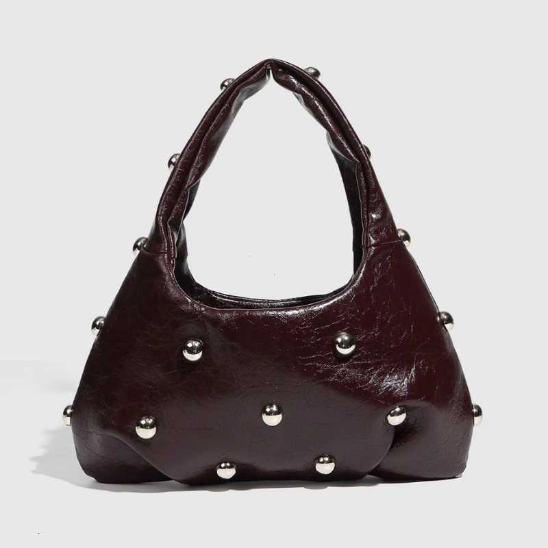 NEW Rivet Womens Handbags Soft PU Leather Shoulder Bag Casual Designer Hobos Half Moon Underarm Bags for Women 2025 Tote ClutchXJ251021