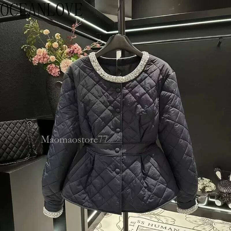 Vintage Sequins Autumn Winter Jackets Women Black Korean Fashion Parkas Elegant Sweet Chaqueta Mujer womens coat