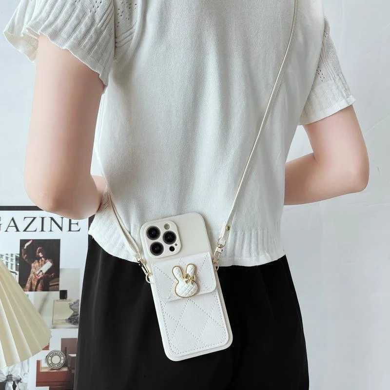 Case for Galaxy S25 Ultra S20 S21 S22 S23 FE S24 Plus Rabbit Wallet Bag Card Crossbody Leather Lanyard Neck Strap Cover J251114