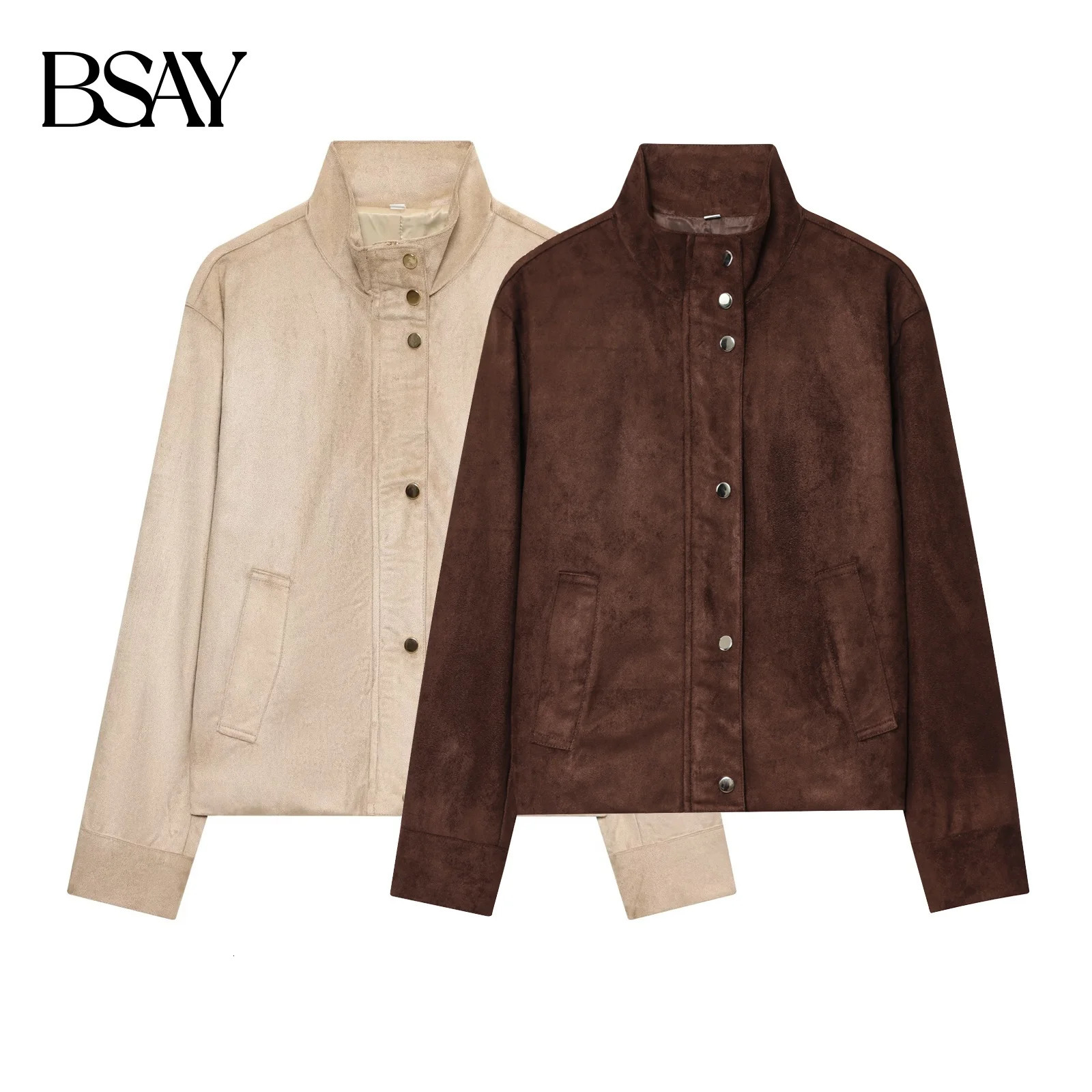 BSAY Autumn Product Womens Retro Fashion Casual Stand up Collar Button Zipper Waist Jacket Coat 251021