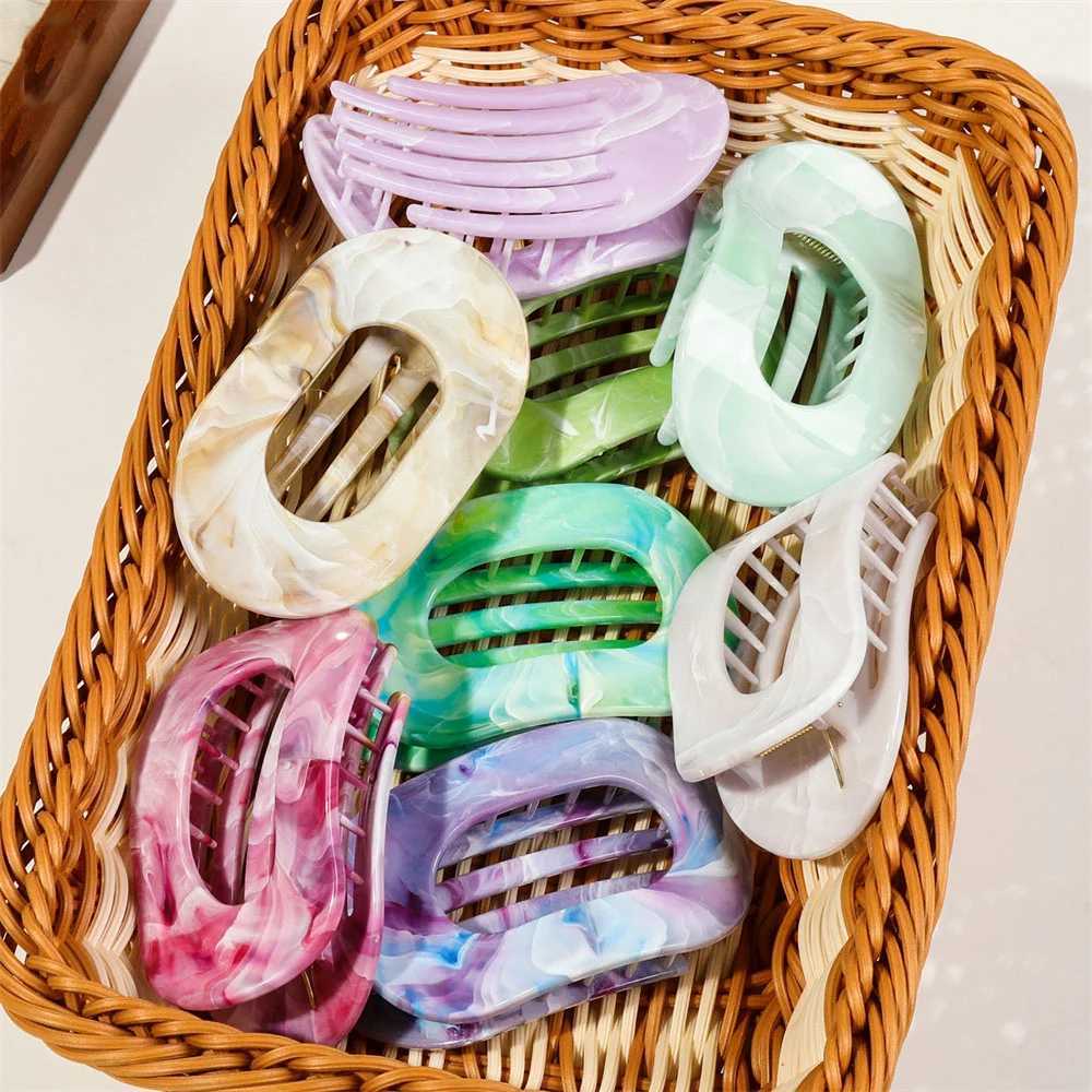 24Pcsset Large Duck Clip Gradient Elegant Marbled Plastic Hair Accessories for Everyday Formal Events Hair AccessoriesW254021