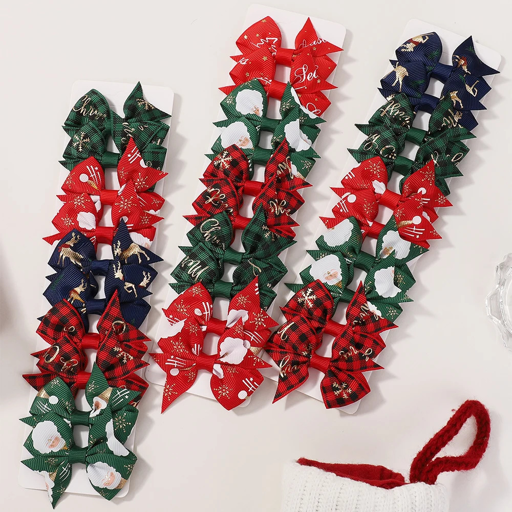 1020Pcs Christmas Snowman Santa Claus Bows Hair Clips Baby Girls Ribbon Bowknot Hairpin Kids Headwear Supplies Hair Accessories 251021