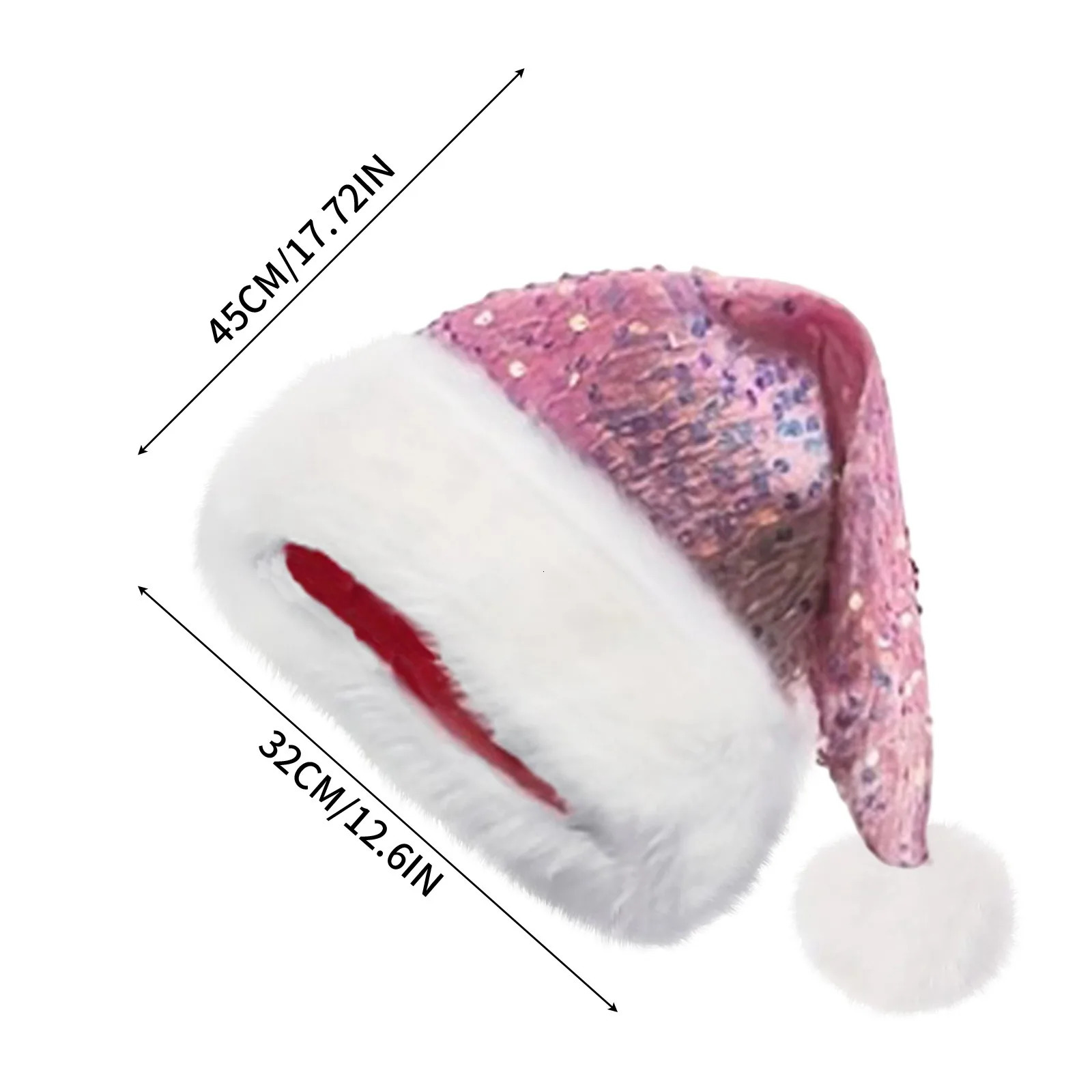 1PC Doublelayer Sequined Christmas Hats Christmas Decorations Sequin Plush Hat Plush Thickened Christmas Cap with Fluffy Pompom 251021