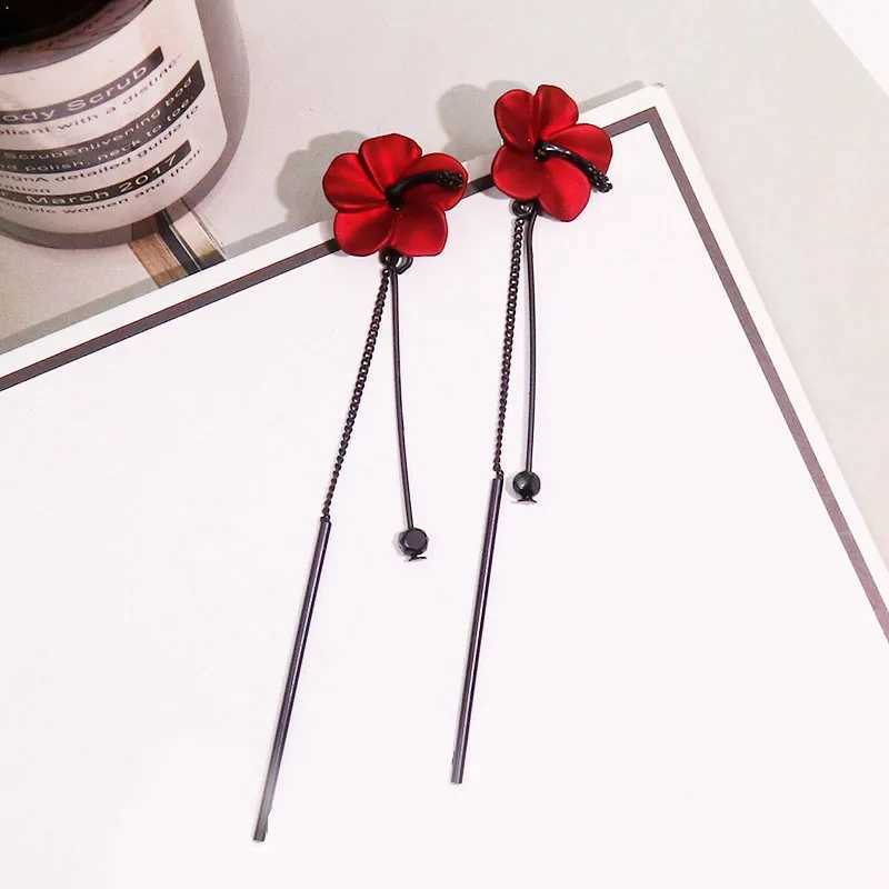 Retro Classic Wine Red Flowers Tassel Earrings For Women Temperament Long Pendant Ear Nail Korean Style Jewelry J251021