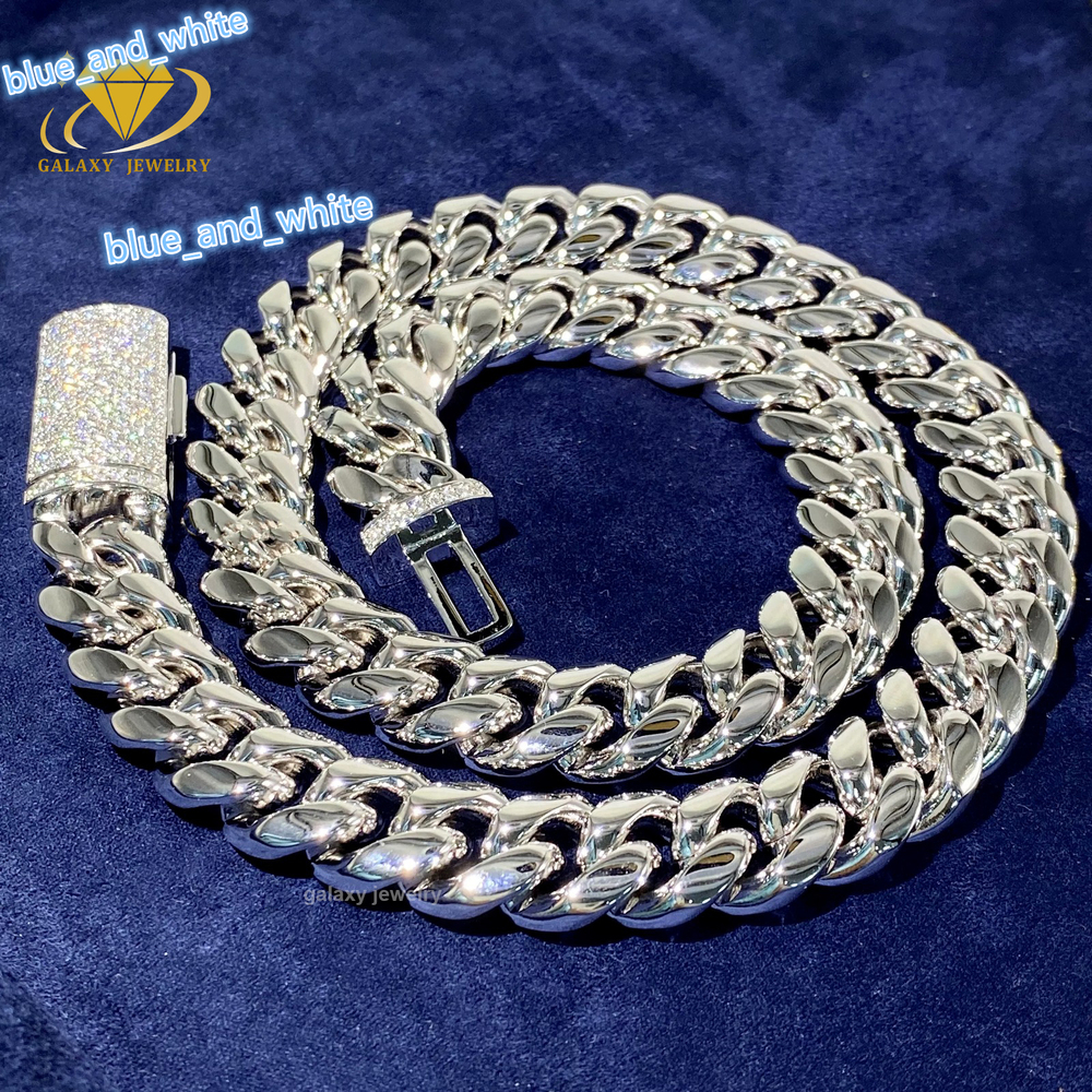 Heavy Cuban Men Chains Vvs Moissanite Iced Out Diamond Clasp Solid 925 Silver Thick Bracelets Hiphop Miami Cuban Link Chain