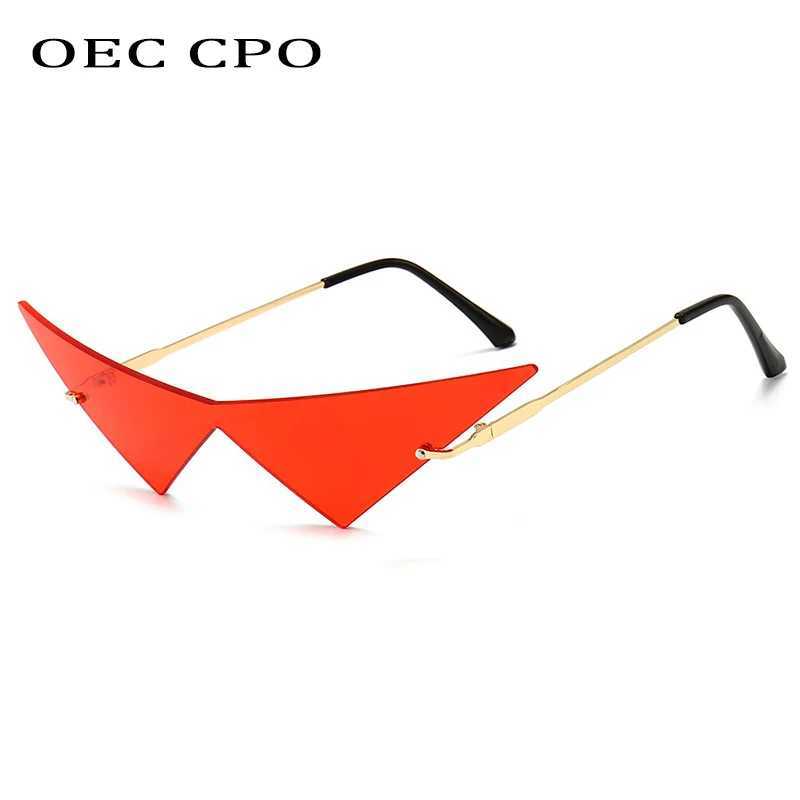 OEC CPO Oversized Cat eye Rimless Sunglasses Women Fashion One Piece Lens Sun Glasses Female Trend Triangle Eyewear Men UV400 J251114
