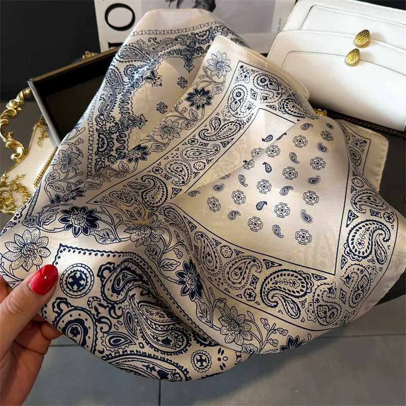 7070cm Silk Square Scarf Women Soft Flower Print Hairband Foulard Neckerchief Hijab Tie Bag Ribbon Headband Fashion Bandana W251021