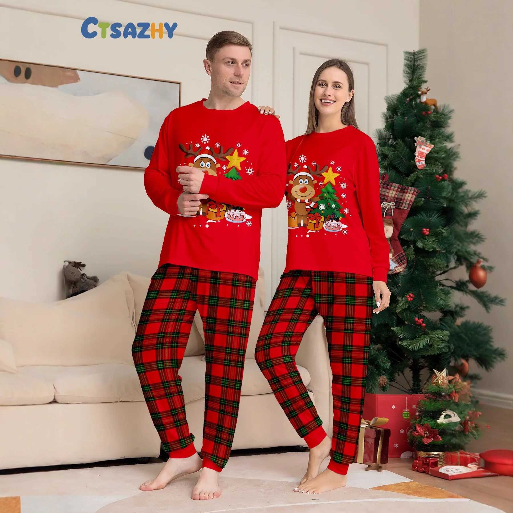 2025 Christmas Family Matching Pajamas Adult Kid Baby Outfits Deer Stars Tree TopsPants 2PCS Xmas Sleepwear Pyjamas Dog Clothes L2510215B1X