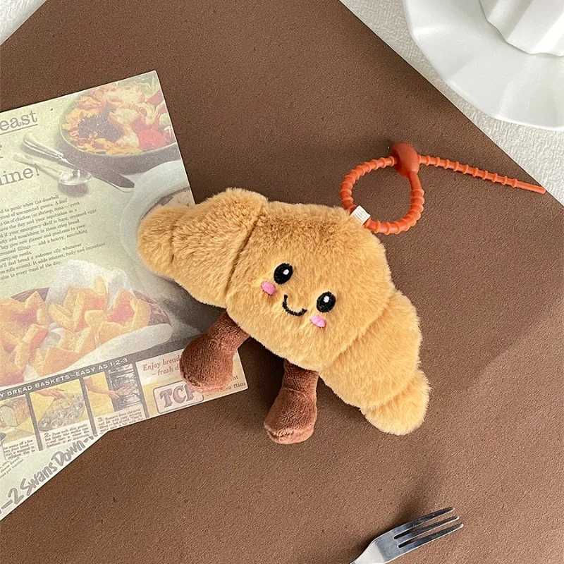 Cute Food Plush Keychain Hanging Accessories Croissant Baguette Pretzel Bread Collection Decorative Anime Keychain Gift for Kids W251021