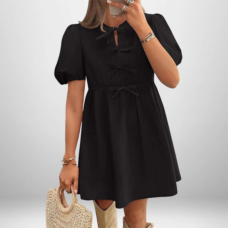2025 Summer New Women's Fashion Elegant and Stylish Solid Color Puff Autumn Sleeve Dress
