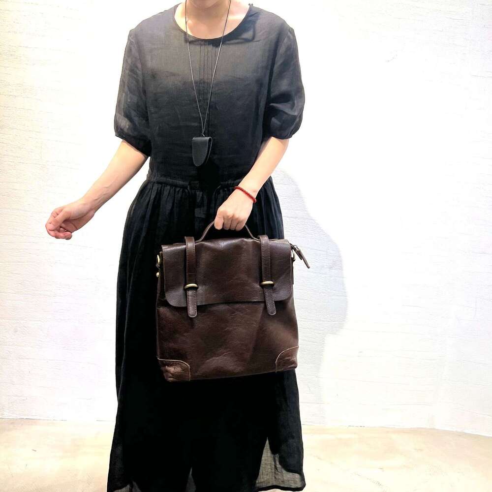 Genuine Leather Vegetable Tanned Top Layer Cowhide Three Way Handbag Shoulder Unisex Backpack Crossbody Bag High Quality