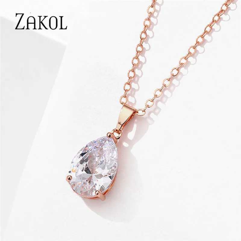 ZAKOL New White Water Drop Cubic Zirconia Clavicle Chain Necklace Simple Temperament Women Wedding Party Jewelry NP3098 D251021