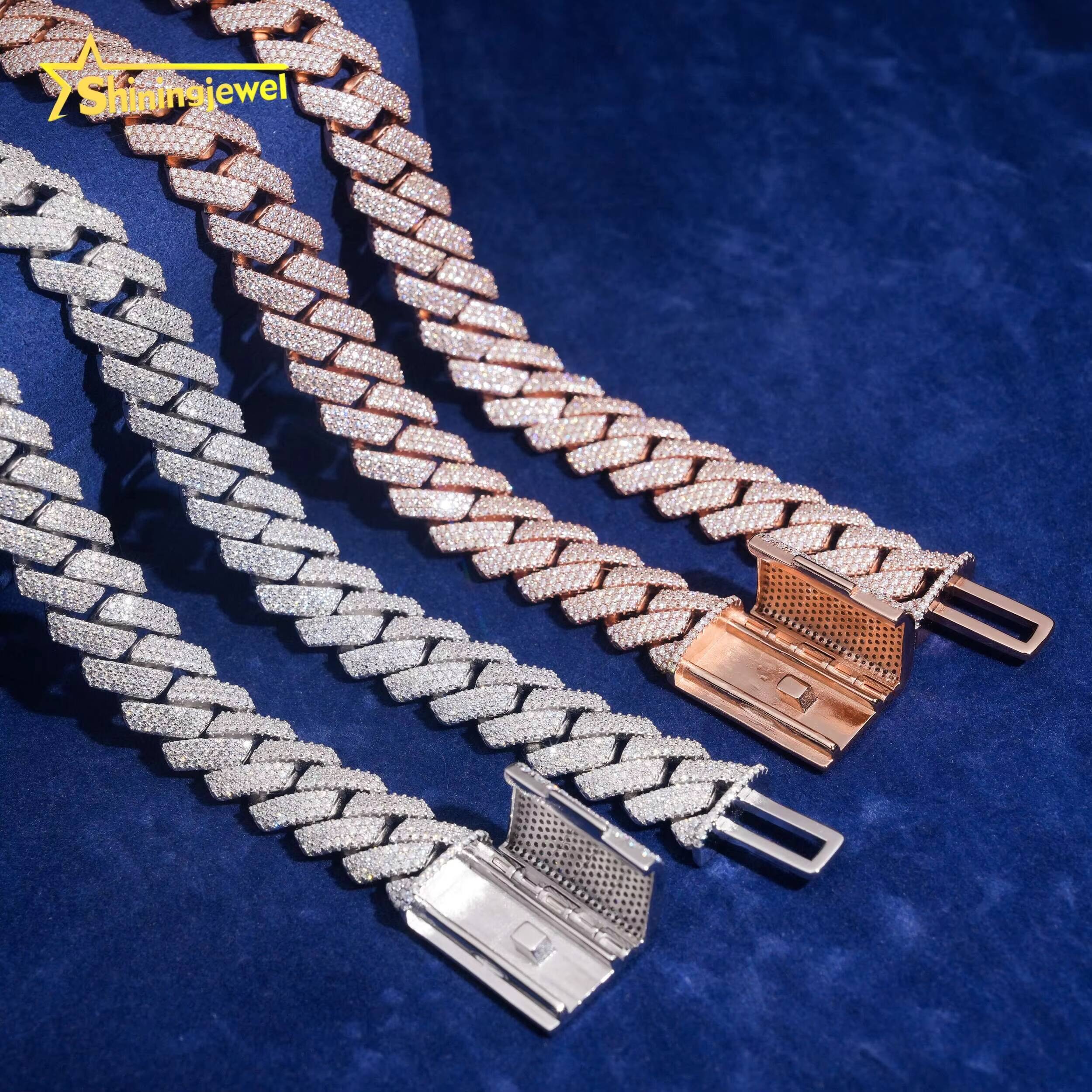 Promotion Price USA Local Stock 15MM 3 Rows Moissanite Cuban Link Chain Hip Hop Iced Out Men Link Chain Necklaces