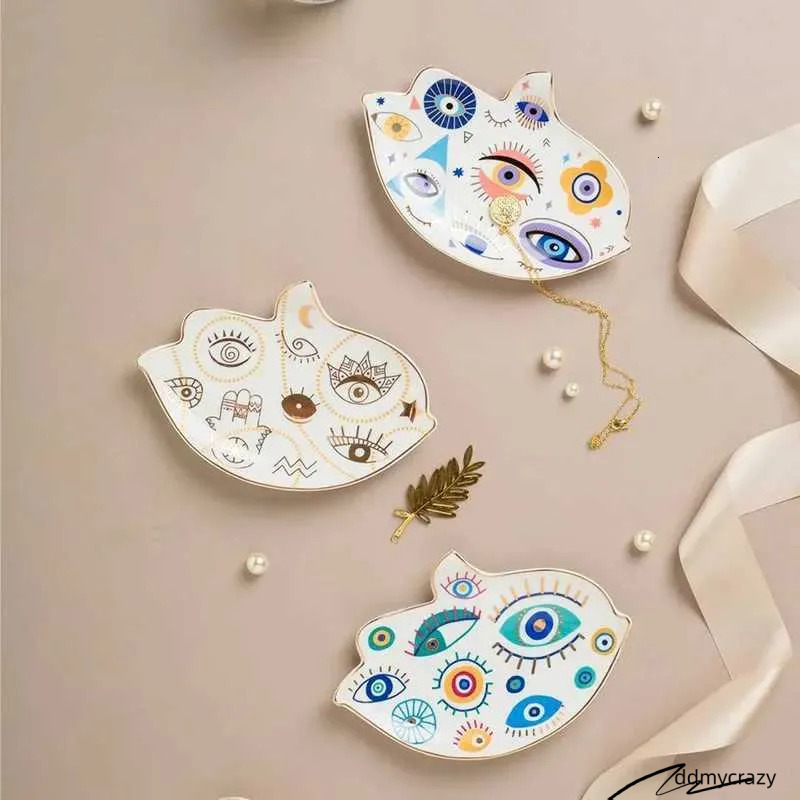 Evil Eye Shaped Ceramic Tray - Decorative Jewelry Holder, Candy Dish, And Abstract Home Decoration Ddmycrazy