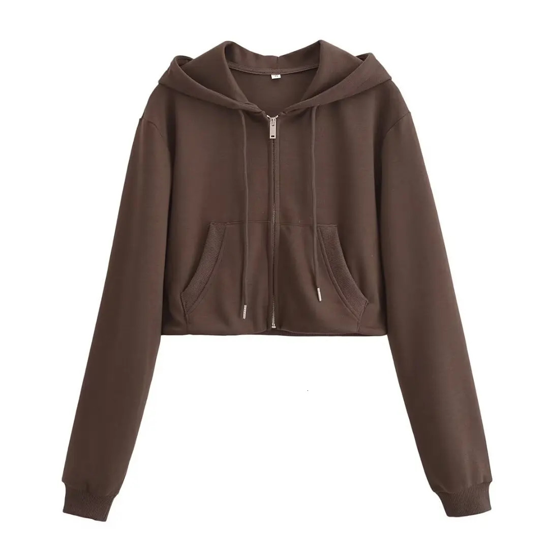 Womens Hooded Zip Up Cropped Jacket and Drawstring Flared Pants Set Cozy Stylish for Daily Sporty Looks 251021