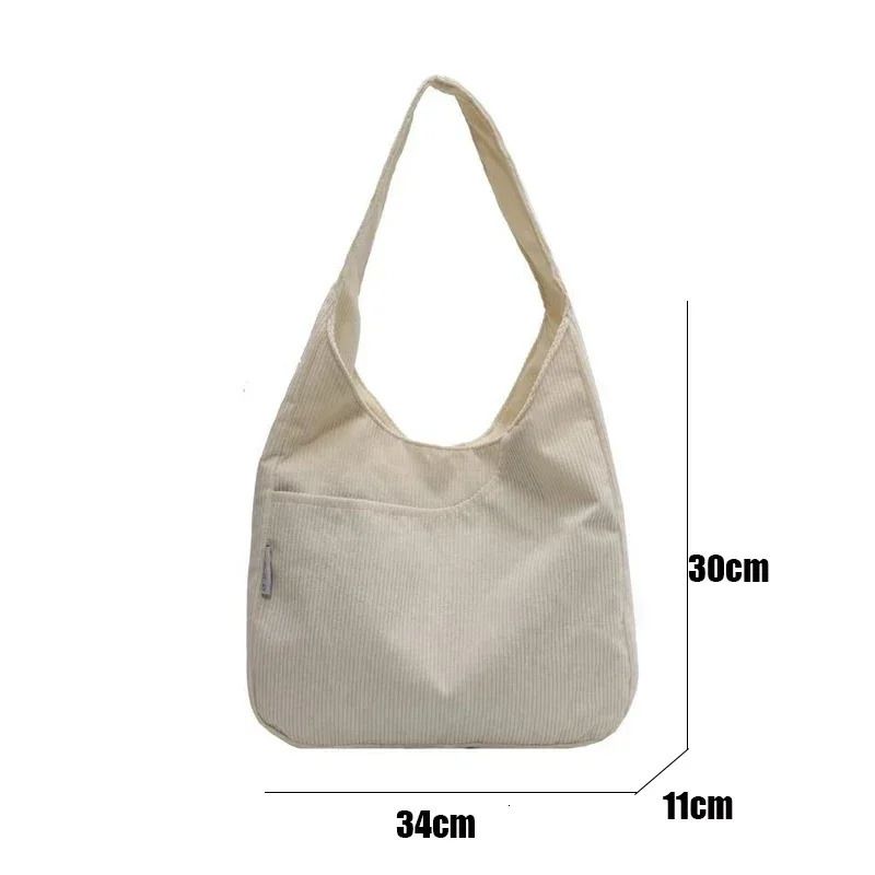 Canvas Shoulder Womens Tote Bag Corduroy Simple Casual Large Capacity Handbags For Women Travel Solid Shopper Bag 251021