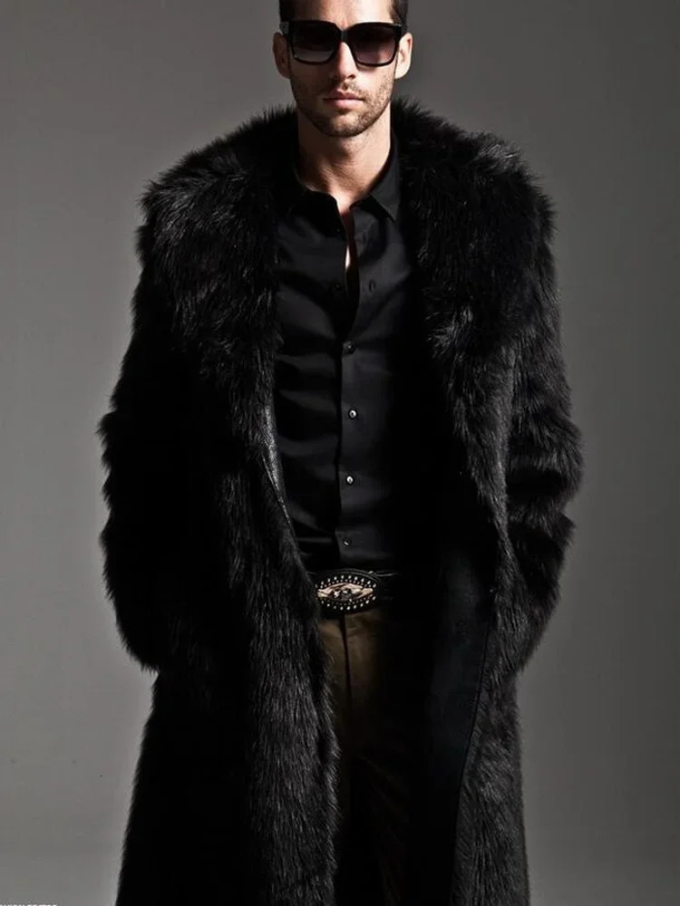 Autumn and Winter Mens Faux Fur Large Lapel Long Jacket fashion thicken Overcoat Clothing 251018