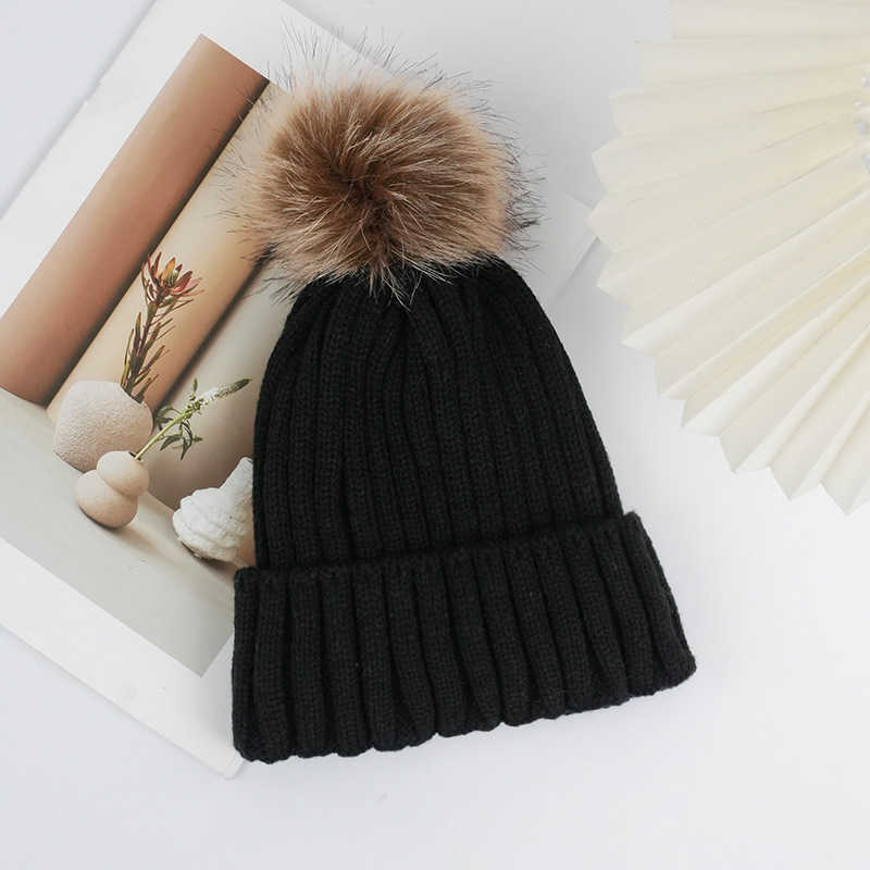 Solid Color Striped Gray Ball Knitted Hat Winter New Fashion Versatile Wool Hat Warm Double Layer Fleece Thickened Cold Hat H251020