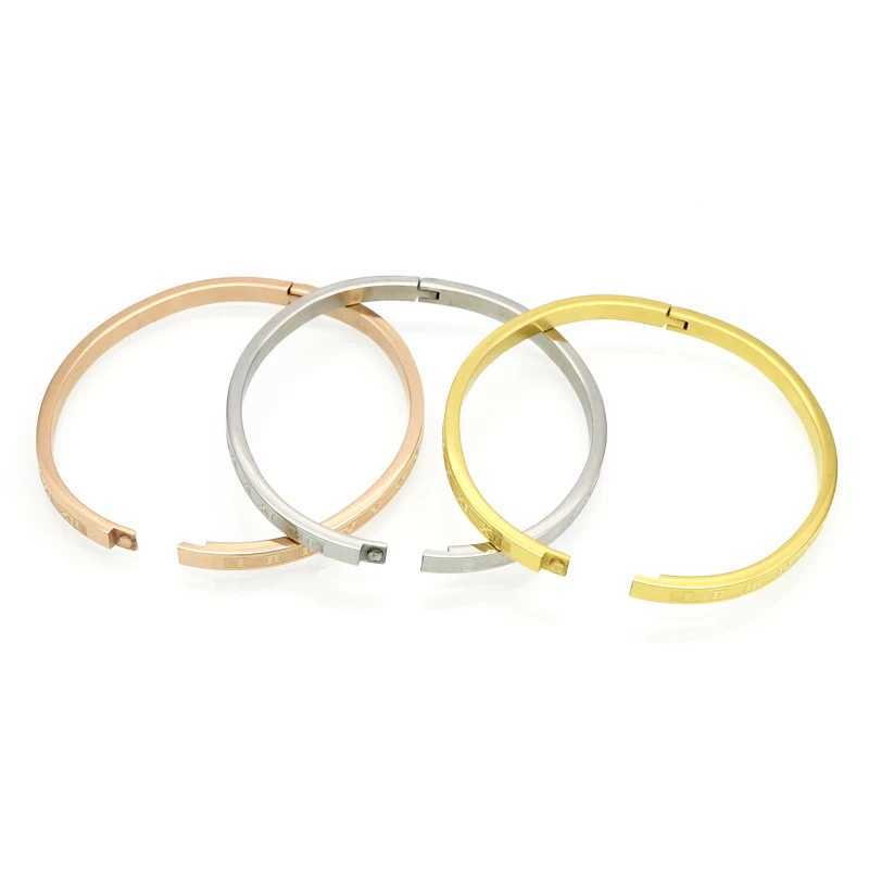 New Arrival 4mm Wide Stainless Steel Carving Roman Numerals Gold Color Woman Bangle Lover Cuff Bracelet Woman Jewelry For Gifts J251021