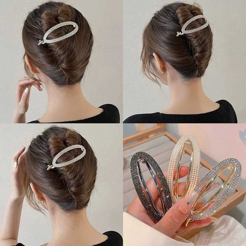Fashion Metal Oval Rhinestone Hair Clip For Women Girls Elegant Round Sweet Crystals Hairpins Barrettes Hair AccessoriesW254021