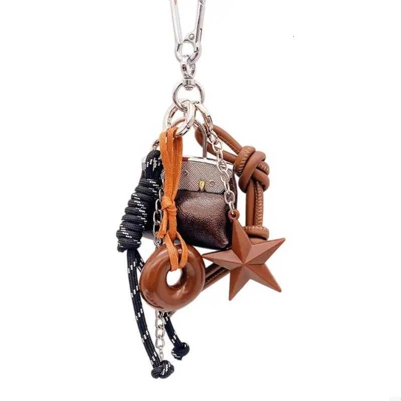 Mini Leather Handbag Chocolate Doughnuts Charms Pendant Keychain Women Bag Decoration Keys Holder Backpack Accessories Gifts W251021