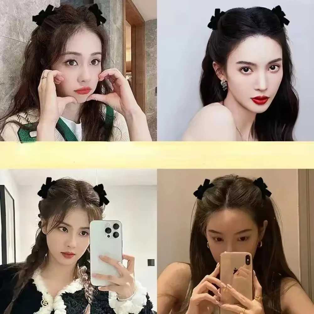 Korean 2pcs Sweet Black Red Bow Small Hair Claw Clip Princess Velvet Bow Hair Clip Claw Clamp Headwear Girls WomenW254021