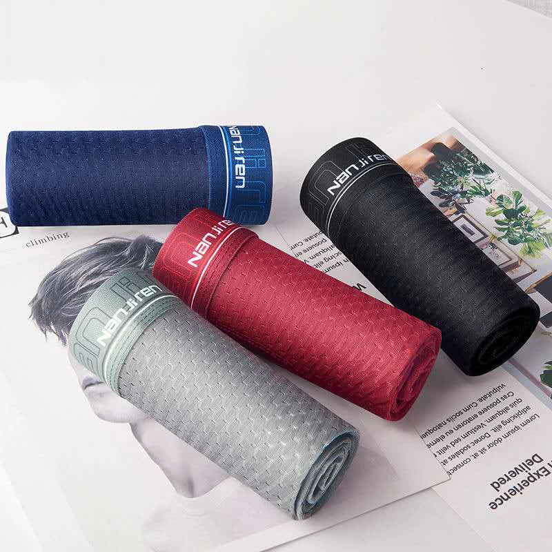 4pcs Mens Boxer Shorts Ice Silk Underwear Plus Size Underpants Cool Breathable Sexy Slim Panties Mesh Lingerie Wholesale Lots 251021