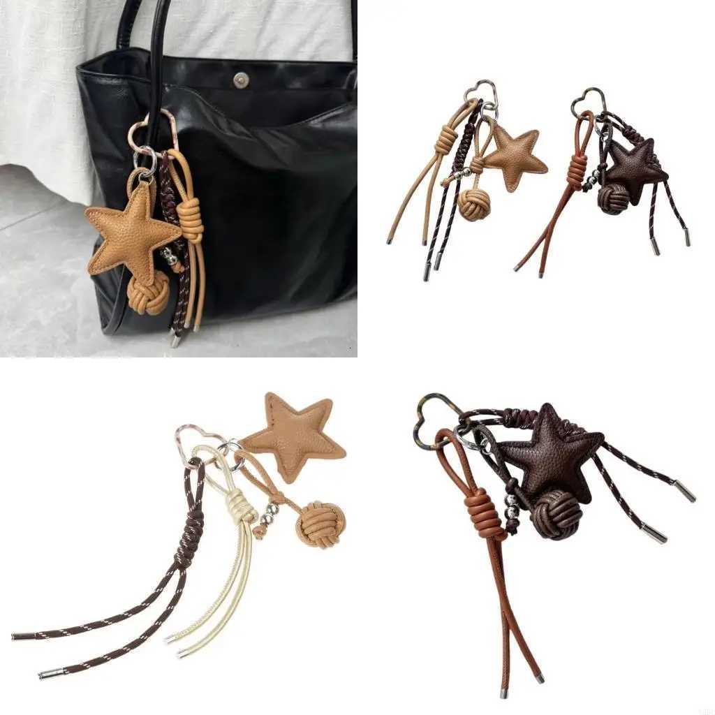 Y55C Classical Brown or Khaki Leather Star Charm Key Ornament For Bags And Accessory W251021