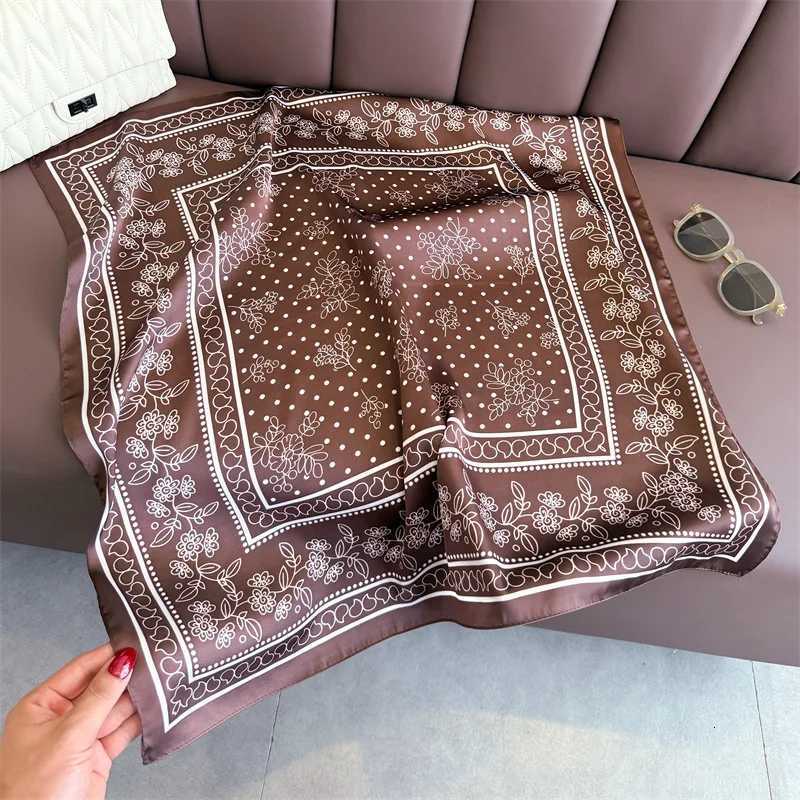 70cm Polka Dot Floral Printed Scarf Womens Autumn and Winter Soft Satin Scarf Fashionable Warm Shawl Neck Protection W251021