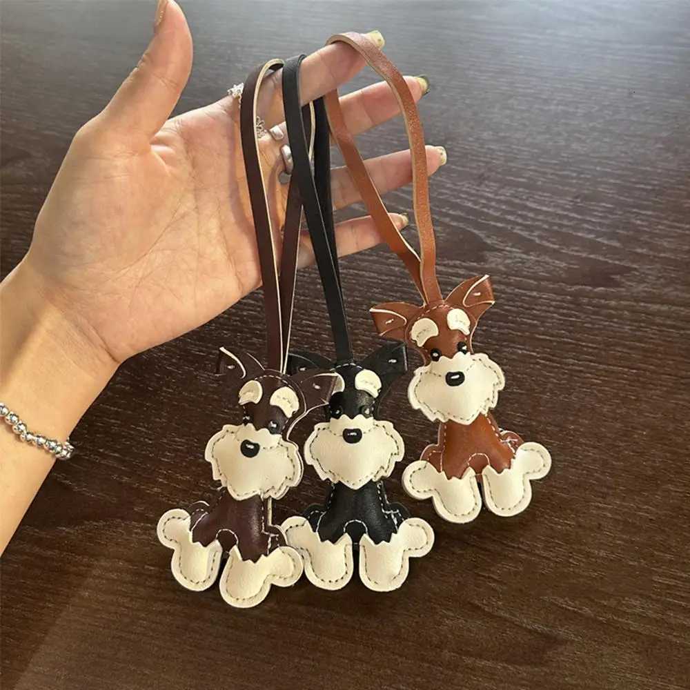 Handmade Cute Schnauzer Dog Keychain Womens Bag Pendant PU Leather Cute Puppy Bag Ornament Accessory Mens Car Keyring Jewelry W251021