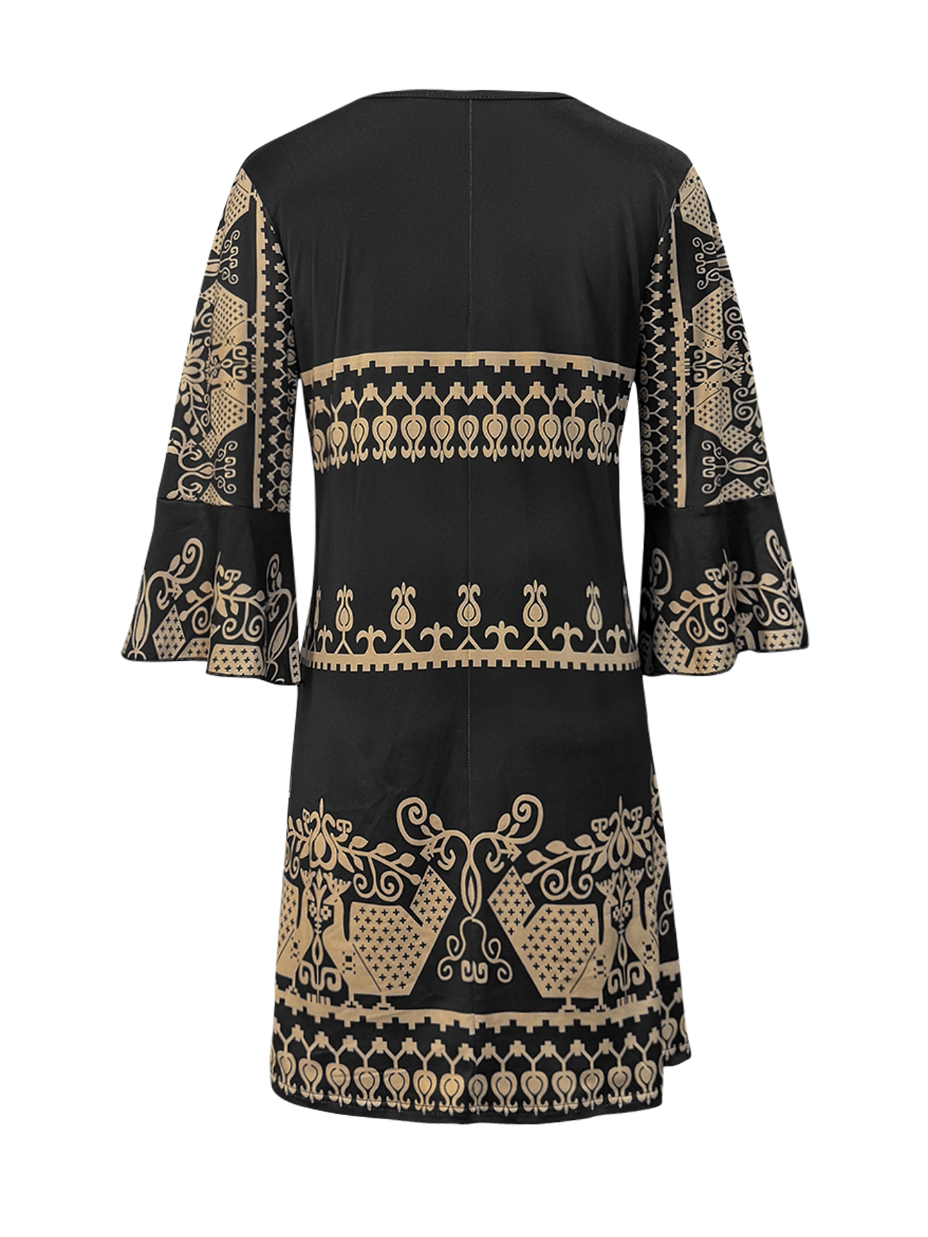 Women's Autumn & Winter New Ethnic Style Muslim Fashion Retro 3/4 Sleeve Dress, Milk Silk Casual Versatile Dress (S-XXL, Black)-CF53890