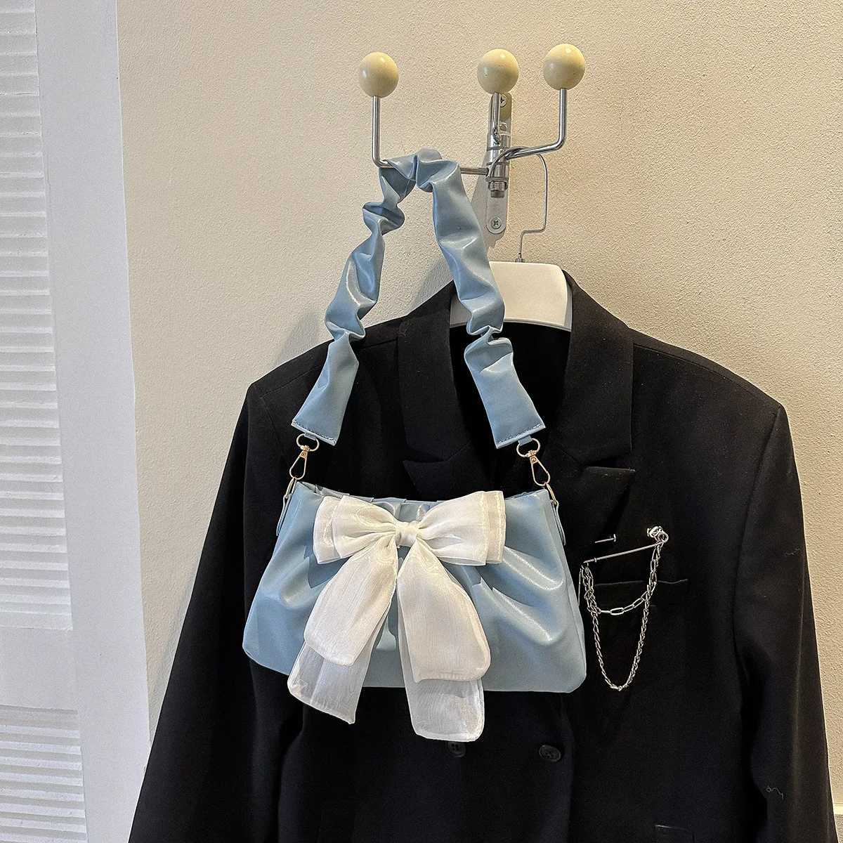 Fashion Casual Handbags For Women Cute Bow Black White Blue Kahki PU Handbags Trendy Daily Shoulder Underarm Bags bolsa femininaXJ251021