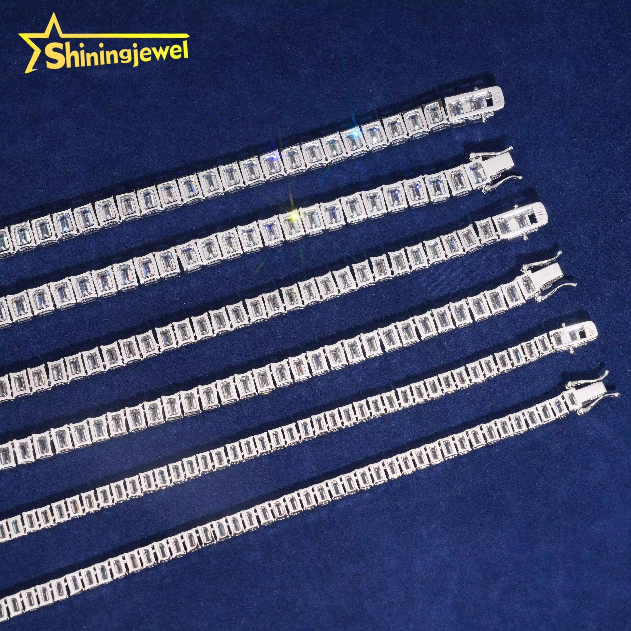 Hip Hop Jewelry 925 Silver Top Quality GRA Certificate Emerald Cut Moissanite Diamond Tennis Chain