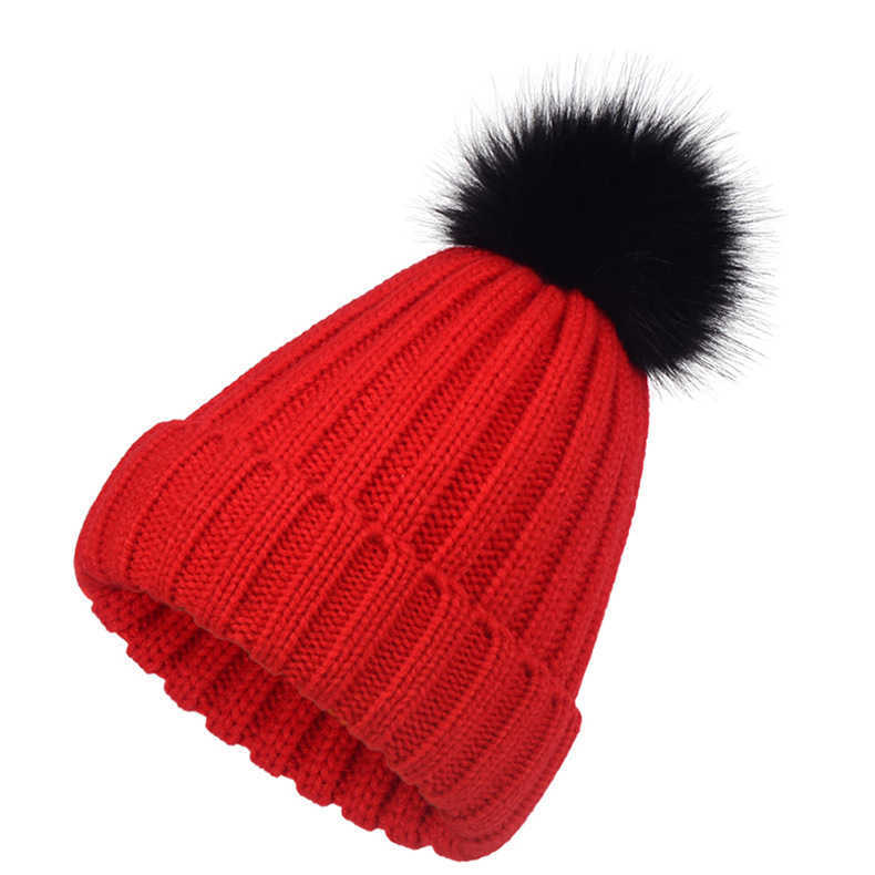 Knitted Hat for Women Autumn and Winter New Hat Womens Wool Hat Faux Fox Fur Ball Hat Fake Fur Ball Thickened Warm Hat H251020