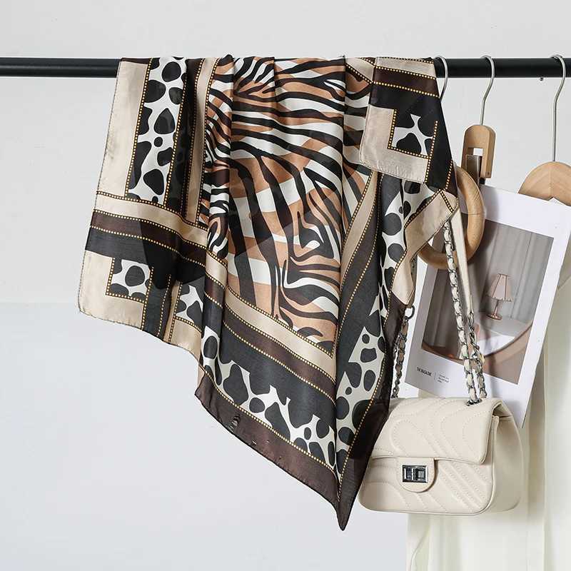 70CM New Leopard Print Square Scarf Womens Imitation Silk Scarf Casual Versatile Decoration Small Neck Scarf Hijab W251021