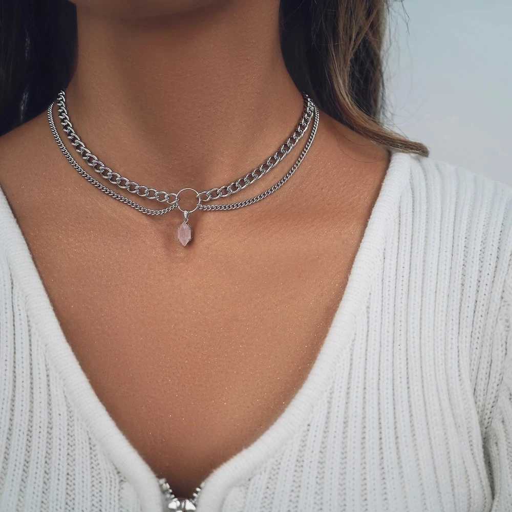 Bohemian Opal Stone Hexagonal Column Necklaces For Women Natural Crystal Pendant Necklace Vintage Multilayer Jewelry GiftXJ251018