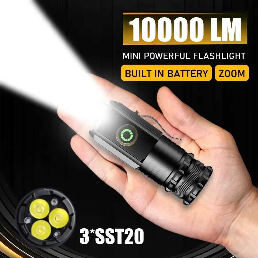 3 LED SST20 Mini LED Flashlight TYPEC Rechargeable Portable EDC Torch Emergency Camping Lantern with Magnet Use 18350 Battery W251114