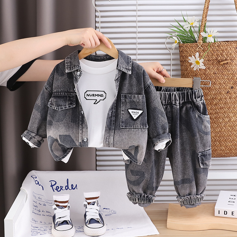kids designer clothes 2025 New Kids Denim 3-Piece Set, Boys Girls Spring Autumn Fashion Outfit, Long Sleeve Jacket and Pants Coordinated Set