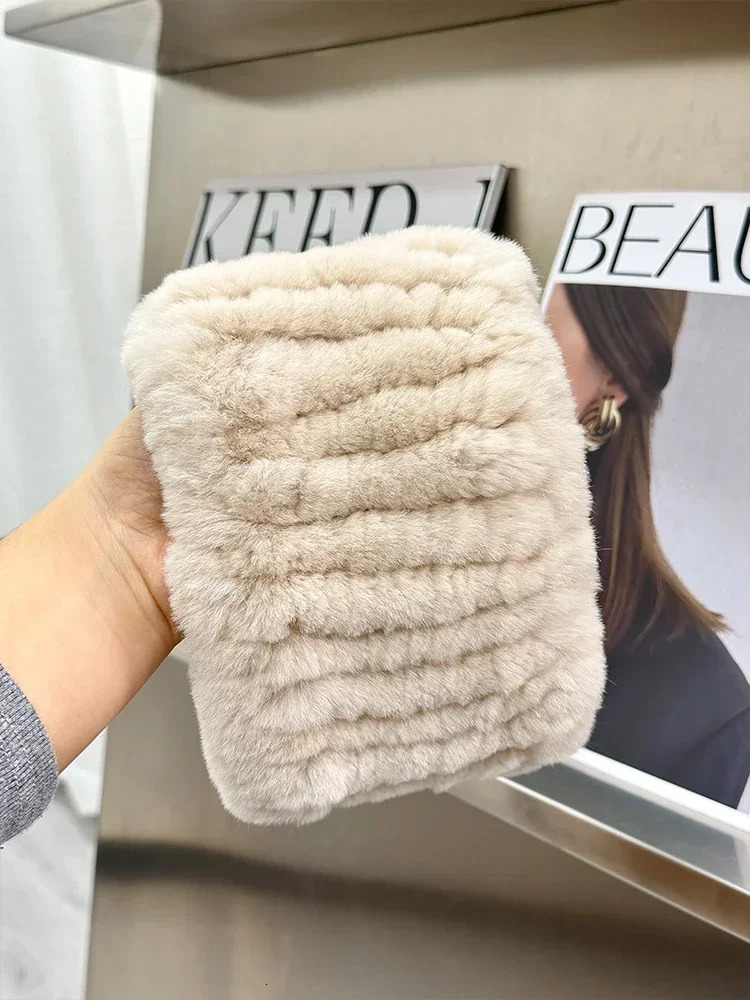 Women Real Rex Fur Handmade Stretch Scarf Knit Genuine Rex Rabbit Fur Headbands Girls Natural Fur Ring Cowl Snood Scarves Winter 251021