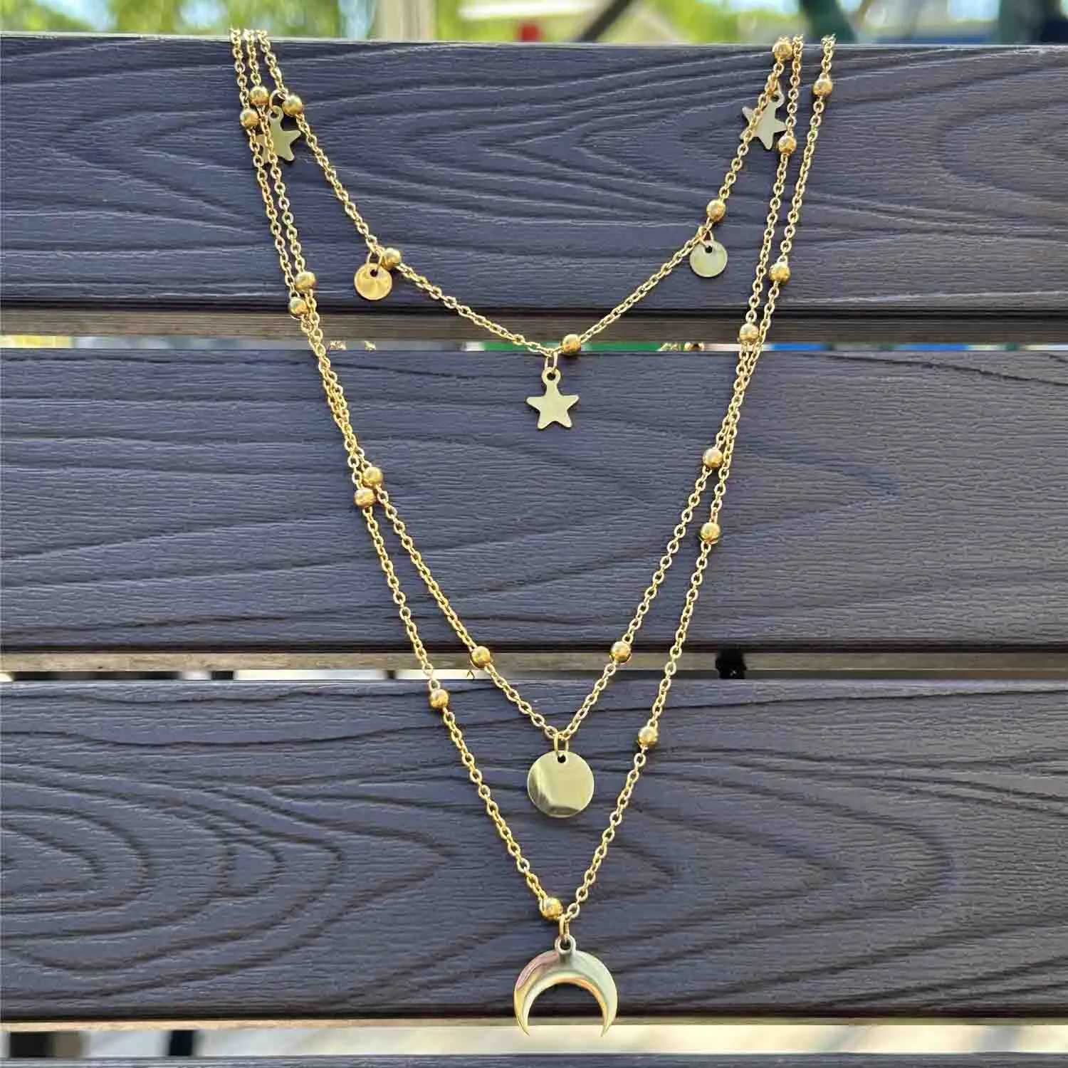 MinaMaMa Stainless Steel Stackable Chains Star Choker For Woman Girls Multilayer Horn Round Disc Moon Tassel Necklaces JewelryXJ251018