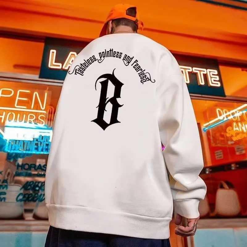 M8XL Autumn Men Oversized Sweatshirts Fashion Loose American Gothic Letter B Print Long Sleeve Plus Velvet Couple Clothes W251021