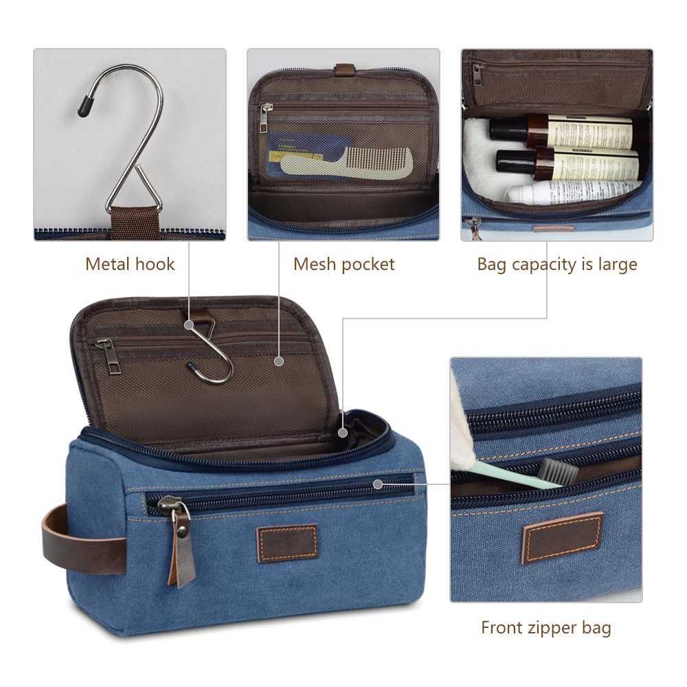 New Products 2024 Portable Travel Dopp Kit Bag With Hook Custom Canvas Toiletry Bag Bathroom Makeup Cosmetic Bag For MenW251021