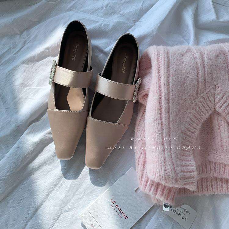 2025 New French Style Women's Flats - Elegant Off-White Mary Jane Shoes with Pointed Toe Two-Way Soft Leather & Timeless Design