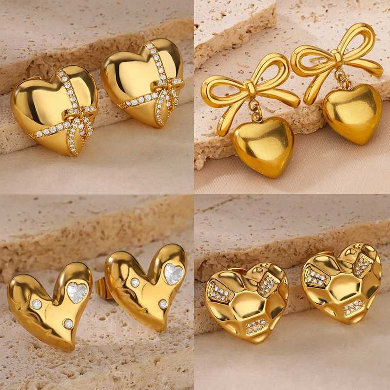 Stainless Steel Heart Earrings for Women Gold Color New In Cute Heart Stud Earrings 2024 Trend Wedding Party Jewelry Gift BFF J251021