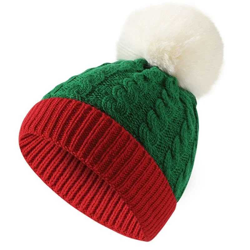 Adult Kids Cute Fluffy Ball Christmas Knitted Hat Winter Warm Santa Beanie New Year Party Gift Xmas Navidad Decoration J251021