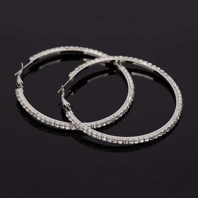 3080mm Shiny Rhinestone Hoop Earrings For Women Fashion Rose Gold Silver Color Big Circle Earrings Female Party Charm Jewelry J251021